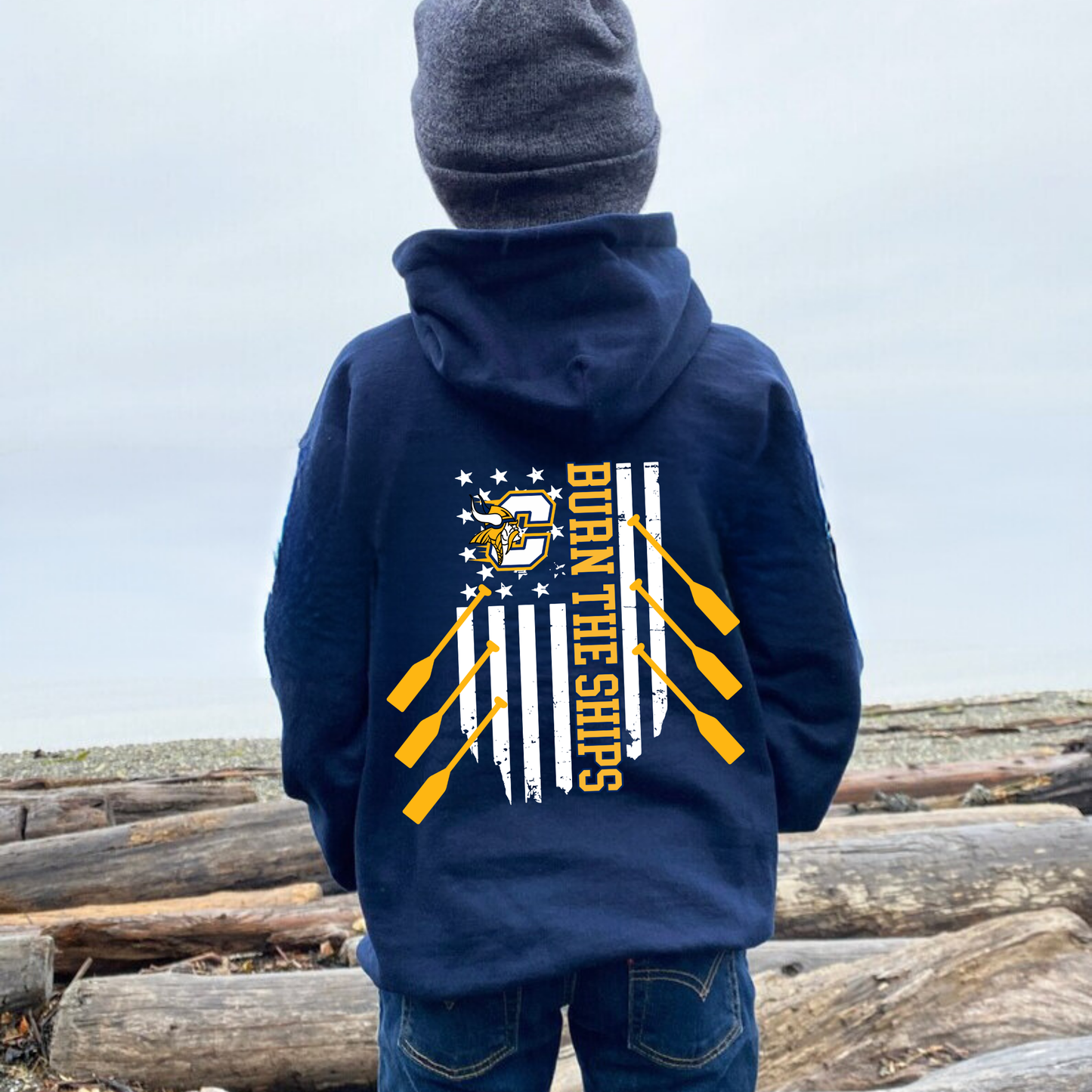 Burn the Ships Vikings Wrestling Flag YOUTH Hoodie