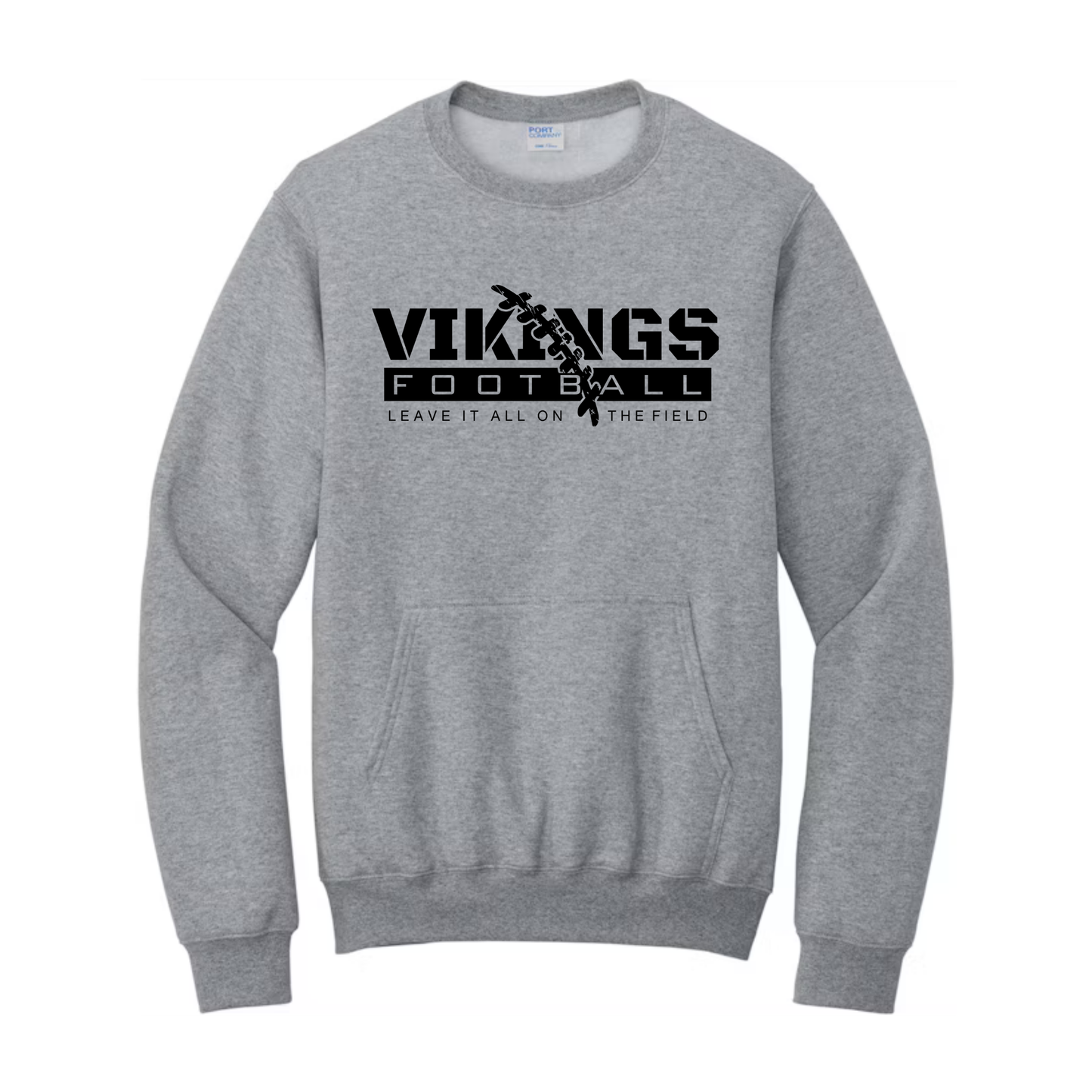 Reverse BLACKOUT Cadillac Vikings Football ADULT Crewneck Sweatshirt w/ Front Pocket