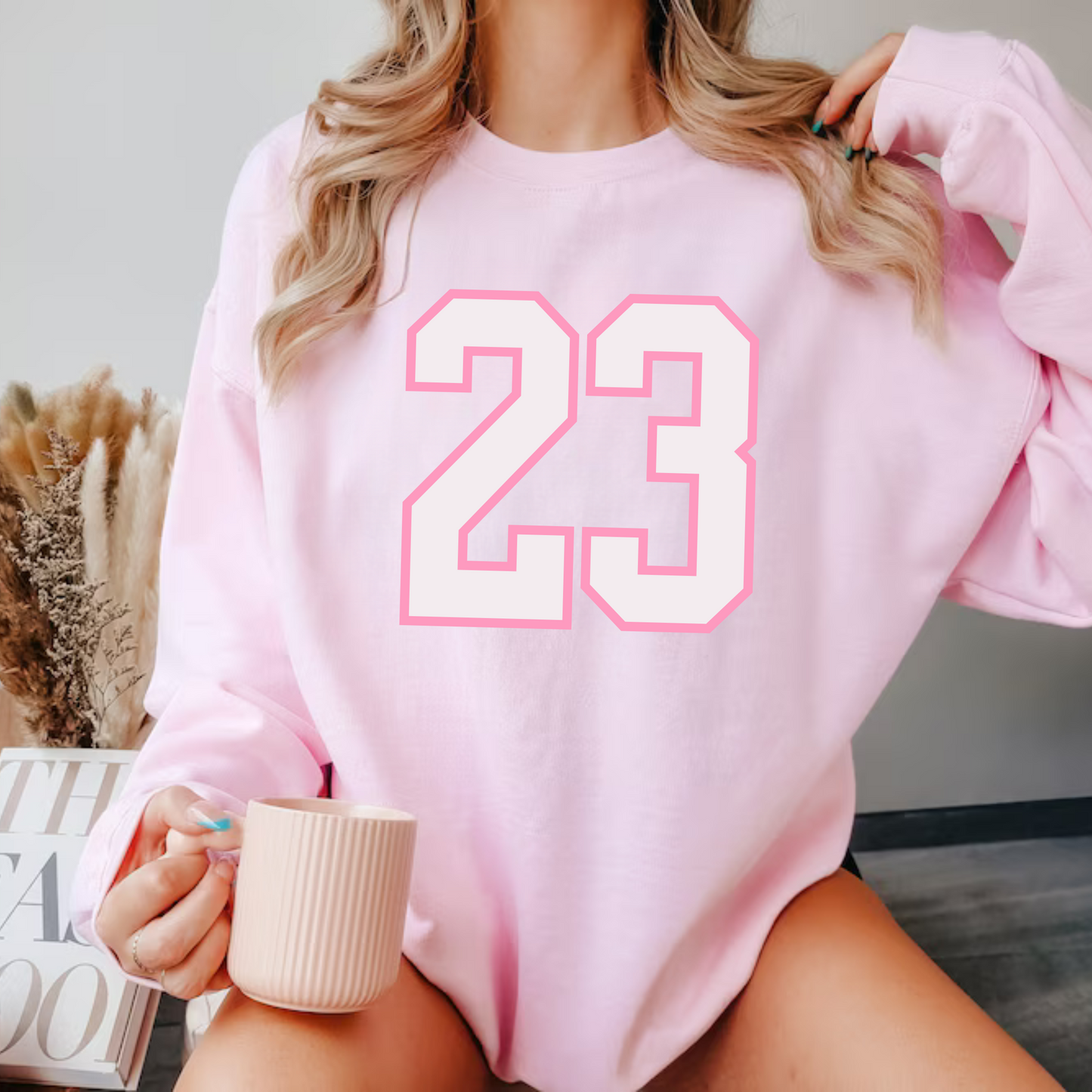 Vikings Pink Out Varsity Number Adult Crewneck Sweatshirt