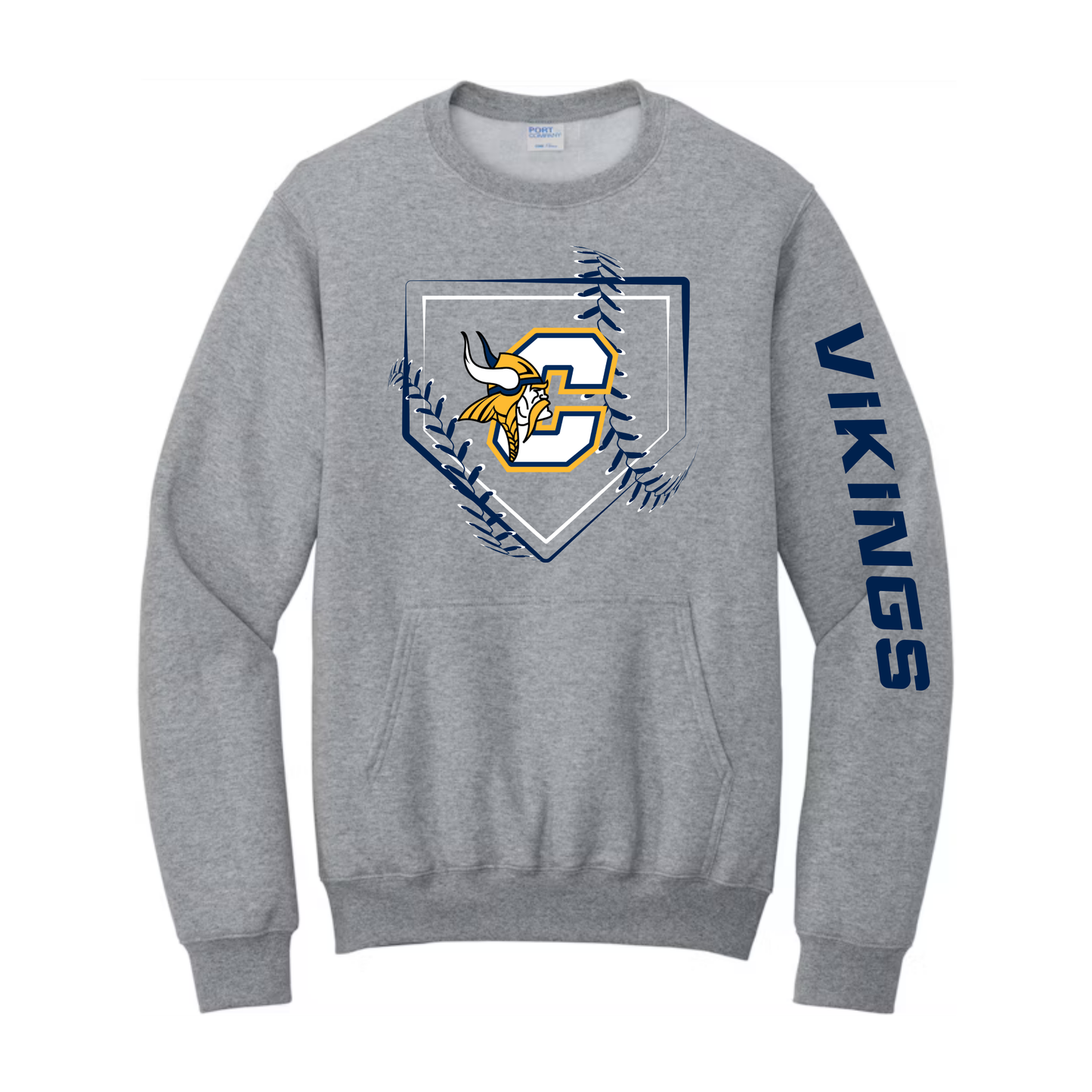 NEW Cadillac Vikings Baseball ADULT Crewneck W/ FRONT POCKET