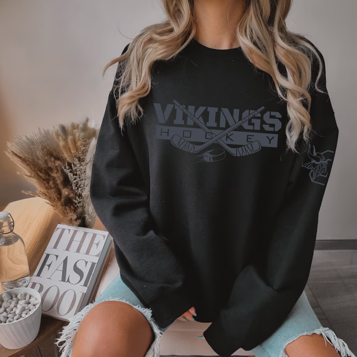BLACKOUT Cadillac Vikings Hockey ADULT Unisex Crewneck Sweatshirt