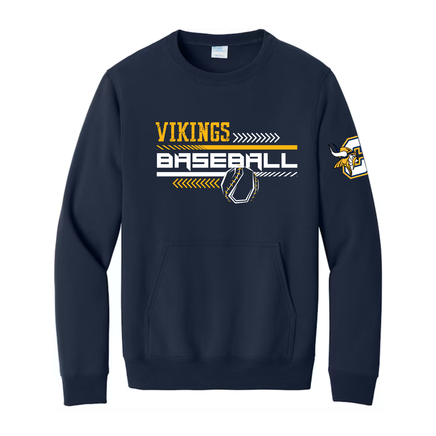 NEW Cadillac Vikings Baseball ADULT Crewneck W/ FRONT POCKET
