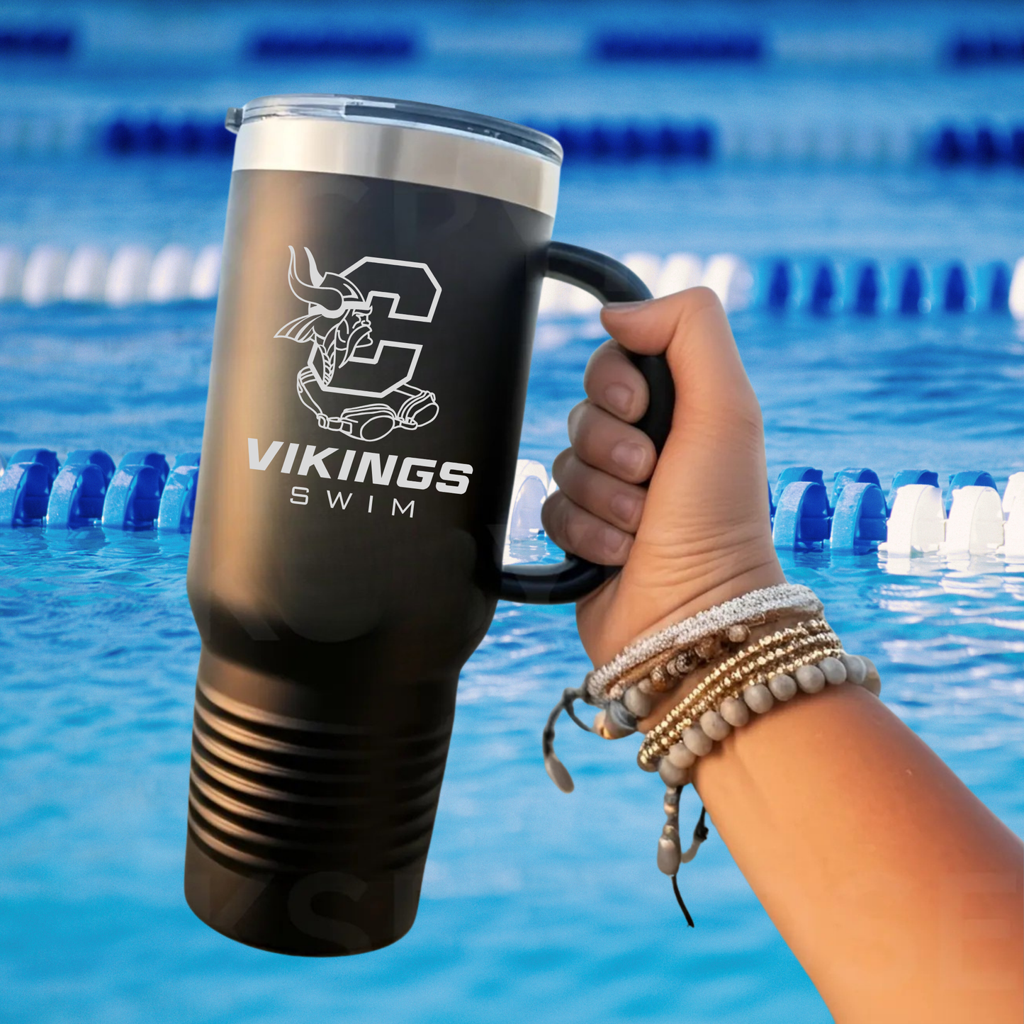 Cadillac Vikings Swim 40 oz Tumbler w/Lid - BLACK