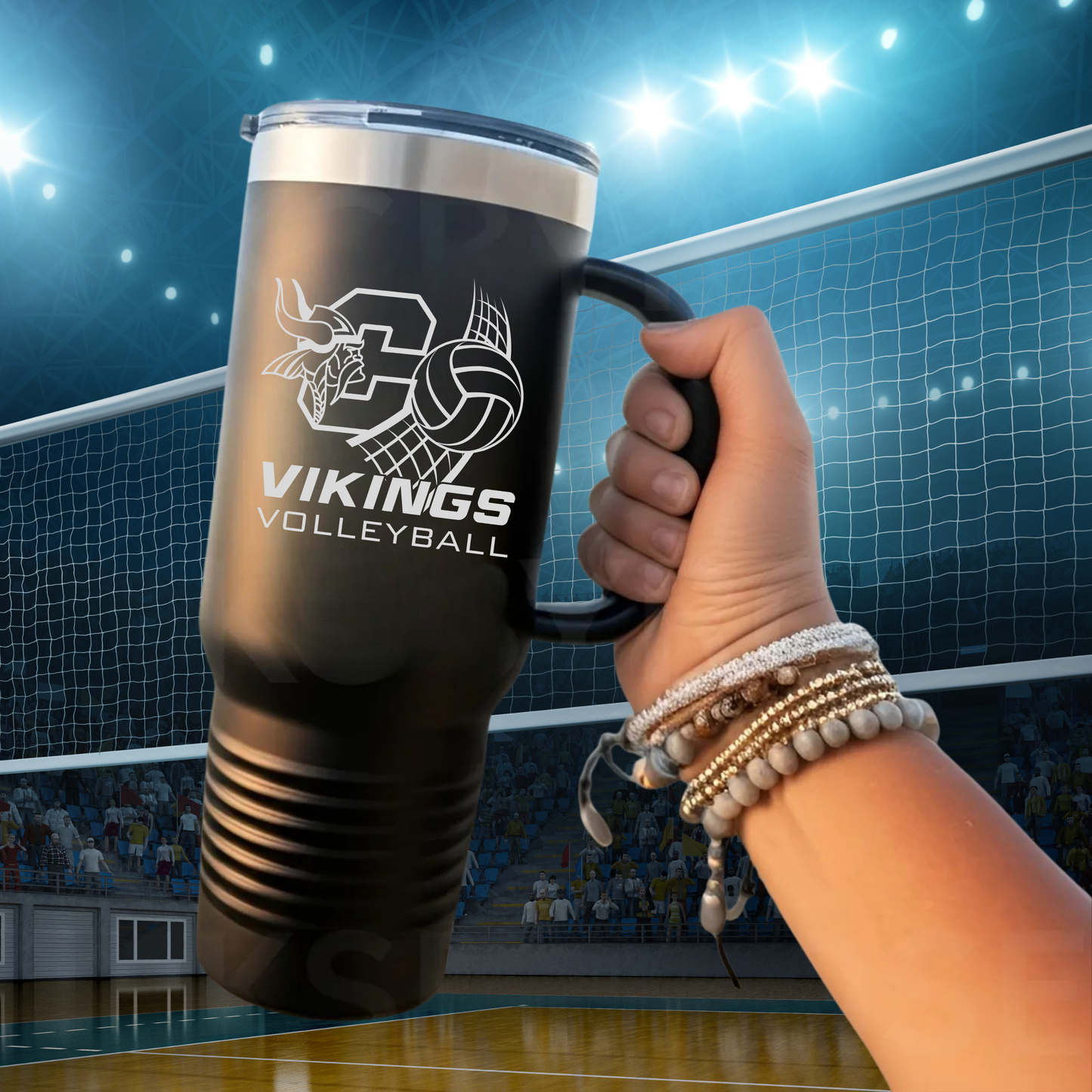 Cadillac Vikings Volleyball 40 oz Tumbler w/Lid - BLACK