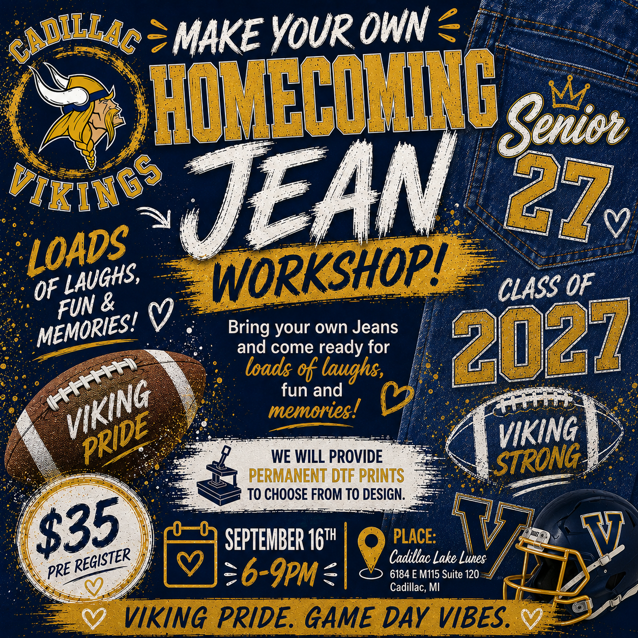 Homecoming Jeans Workshop - Wednesday, SEPTEMBER 16th 6-9pm