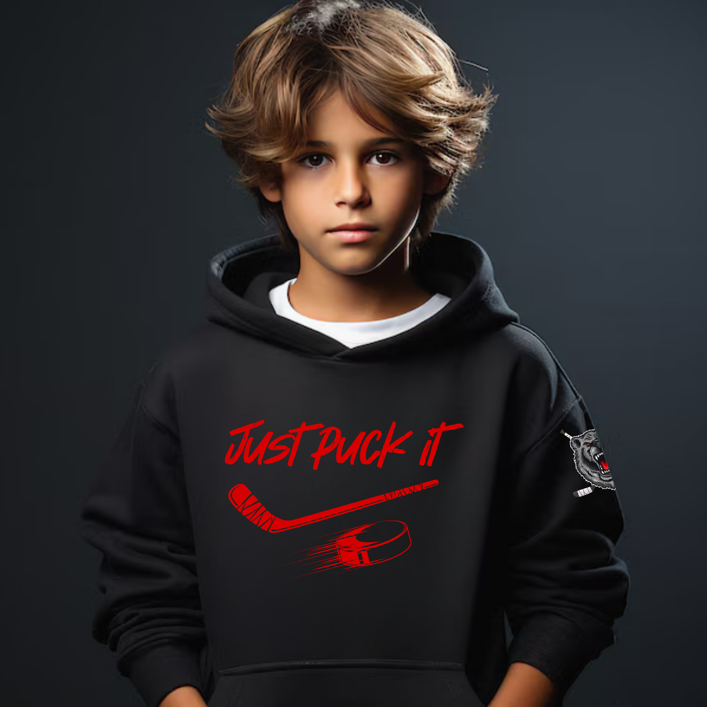 Just Puck It Black Bears Hockey YOUTH Hoodie