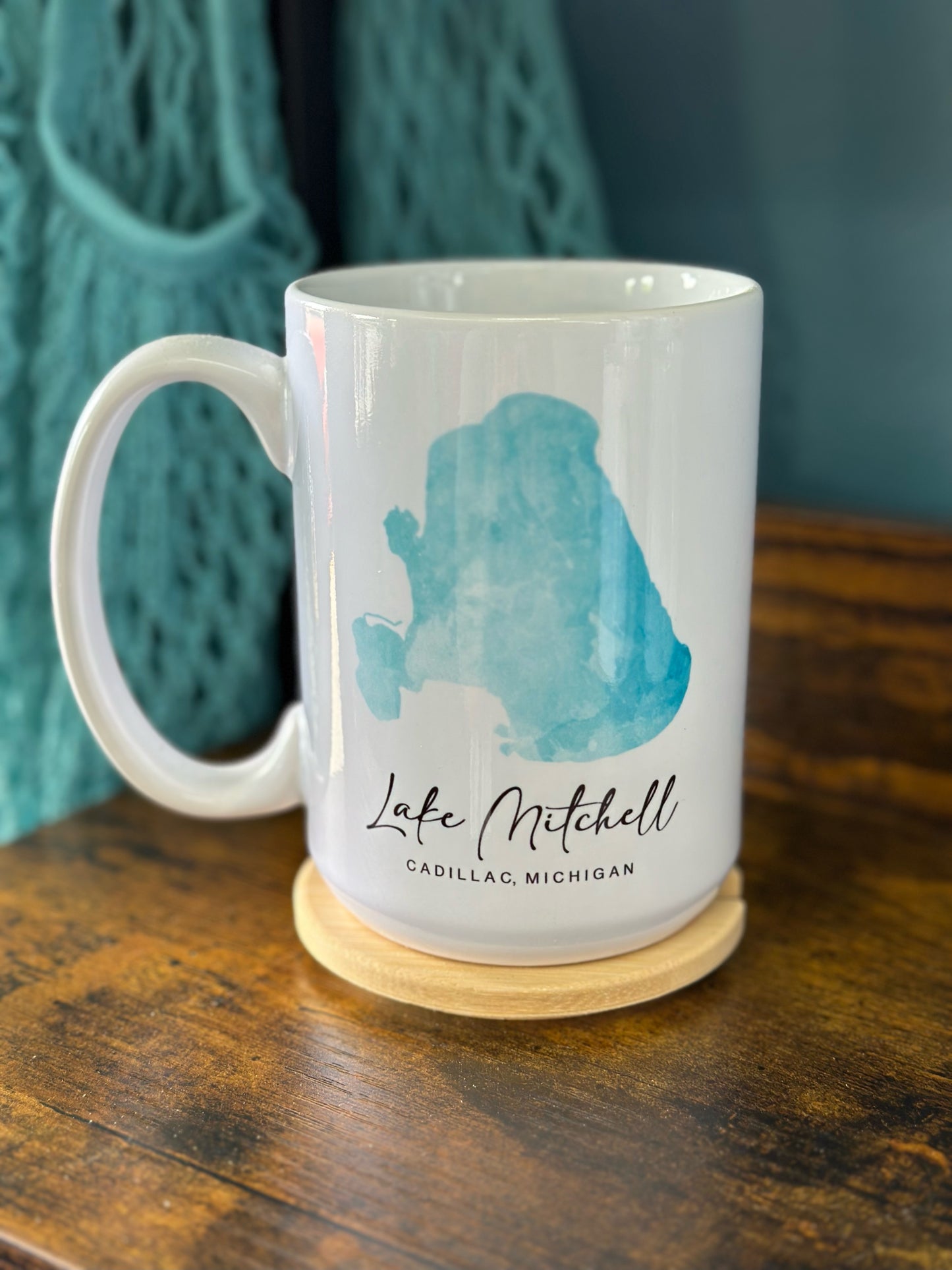 Lake Mitchell 15 oz Coffee Mug with Bamboo Lid
