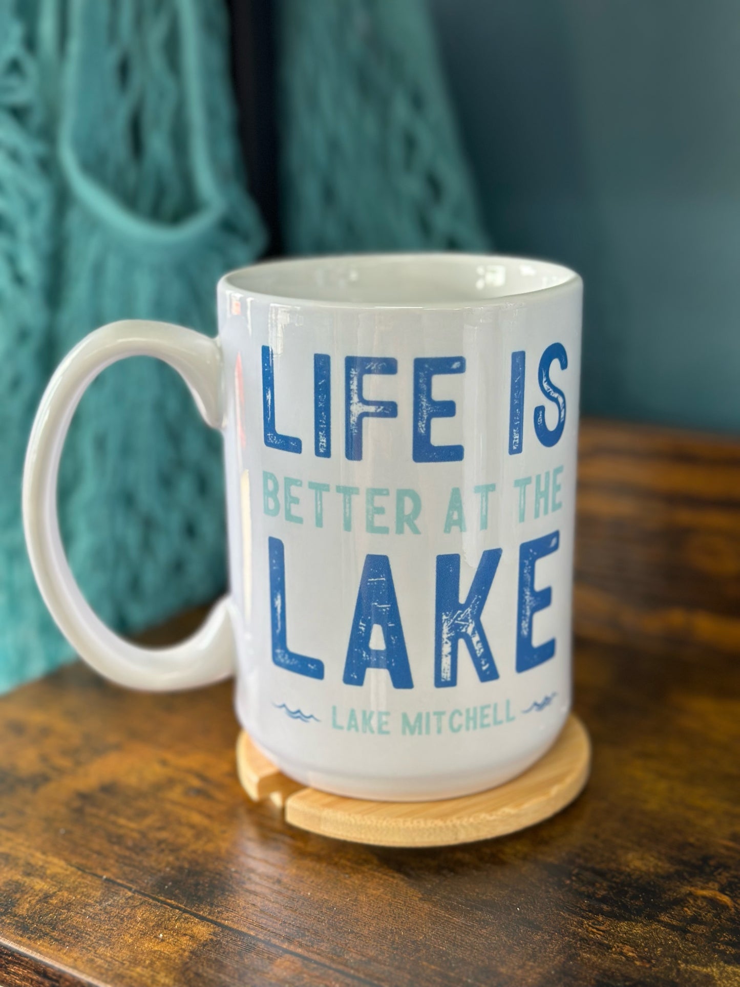 Life is Better at the Lake | Lake Mitchell 15 oz Coffee Mug with Bamboo Lid