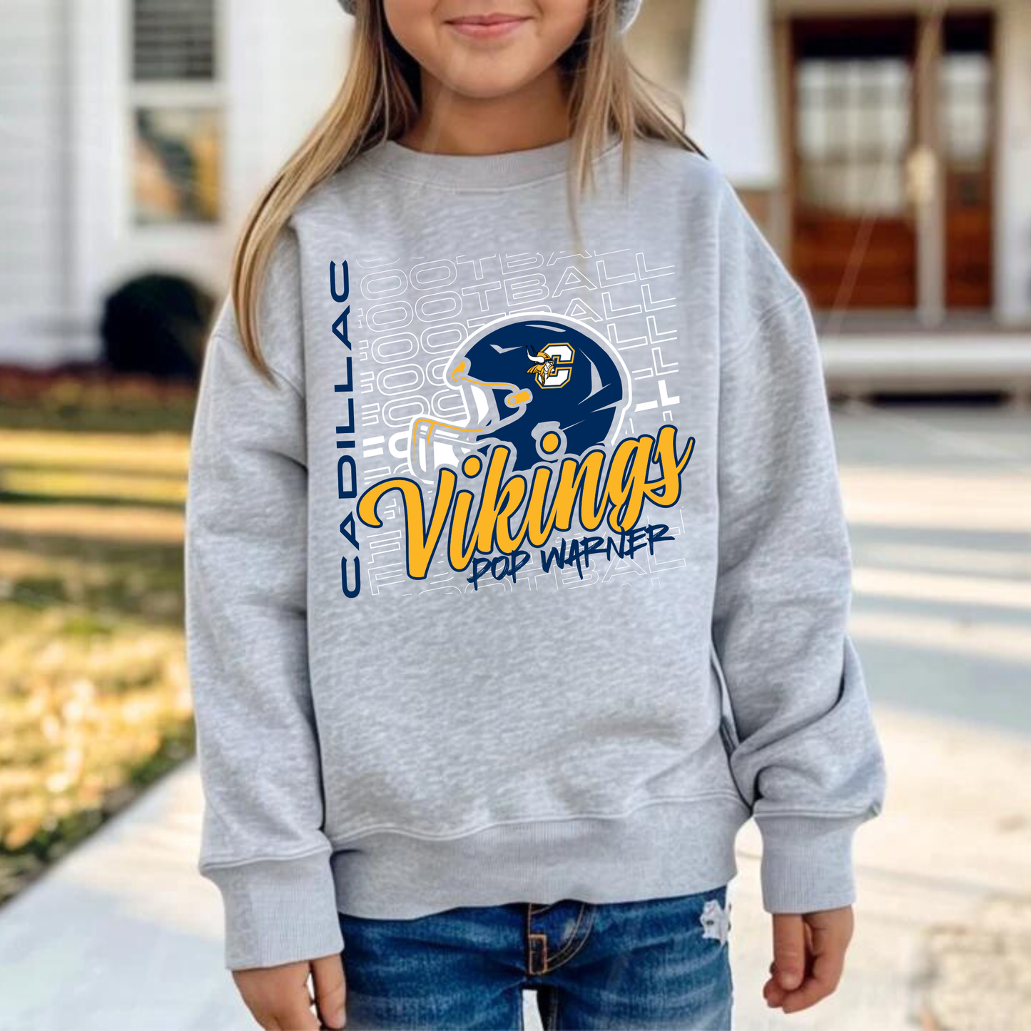 Vikings Pop Warner Football UNISEX Crewneck Sweatshirt - SPORT GREY