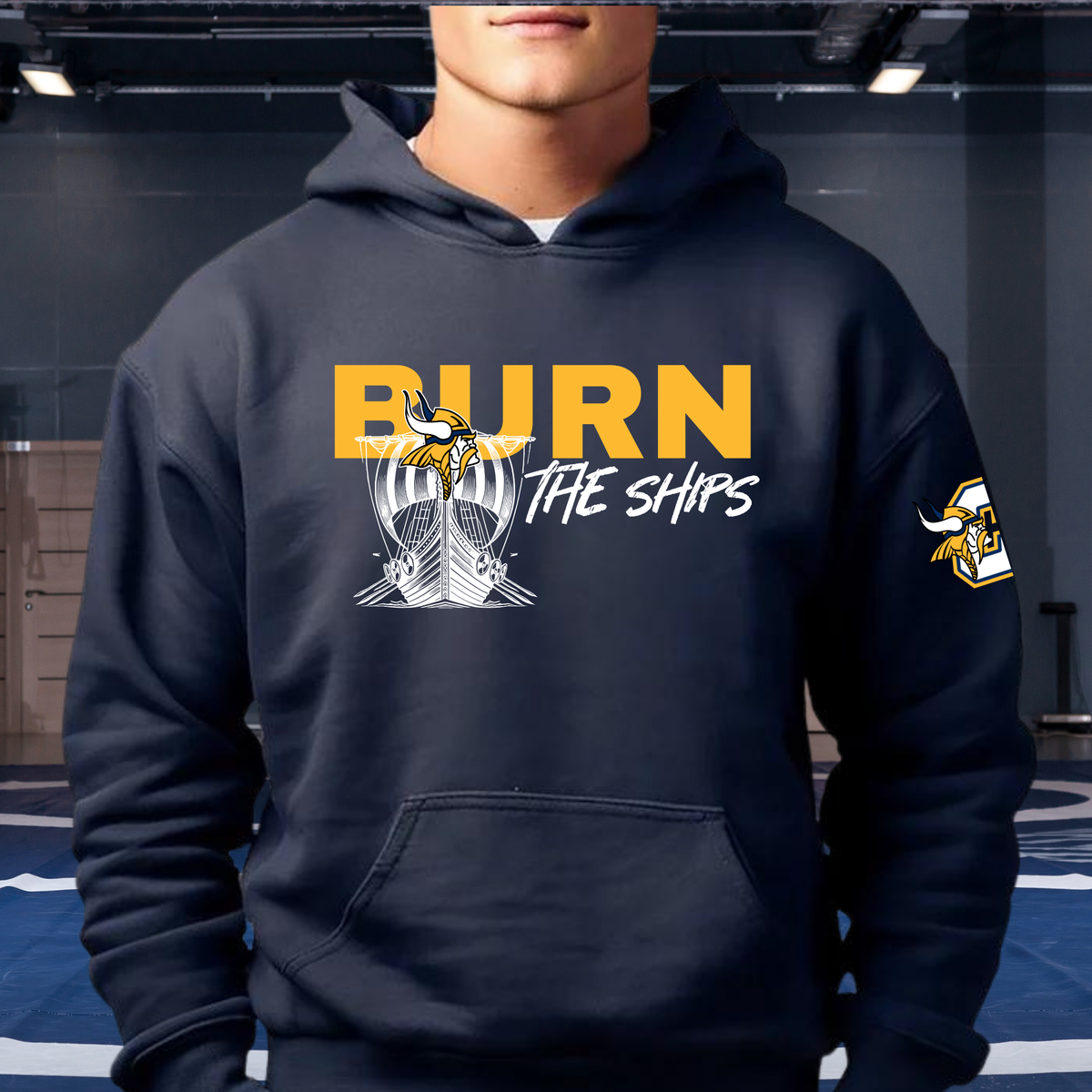 BURN THE SHIPS Cadillac Vikings Wrestling ADULT Hoodie