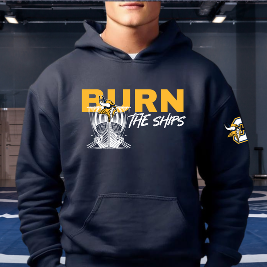 BURN THE SHIPS Cadillac Vikings Wrestling ADULT Hoodie