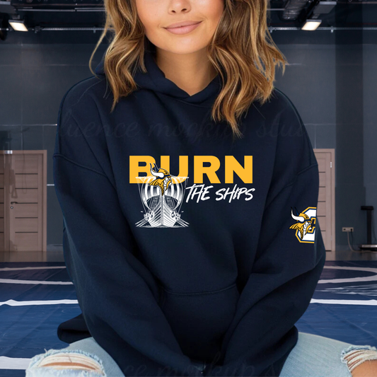 BURN THE SHIPS Cadillac Vikings Wrestling ADULT Hoodie