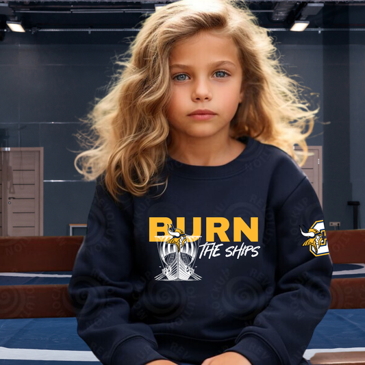 BURN THE SHIPS Cadillac Vikings Wrestling YOUTH Crewneck Sweatshirt