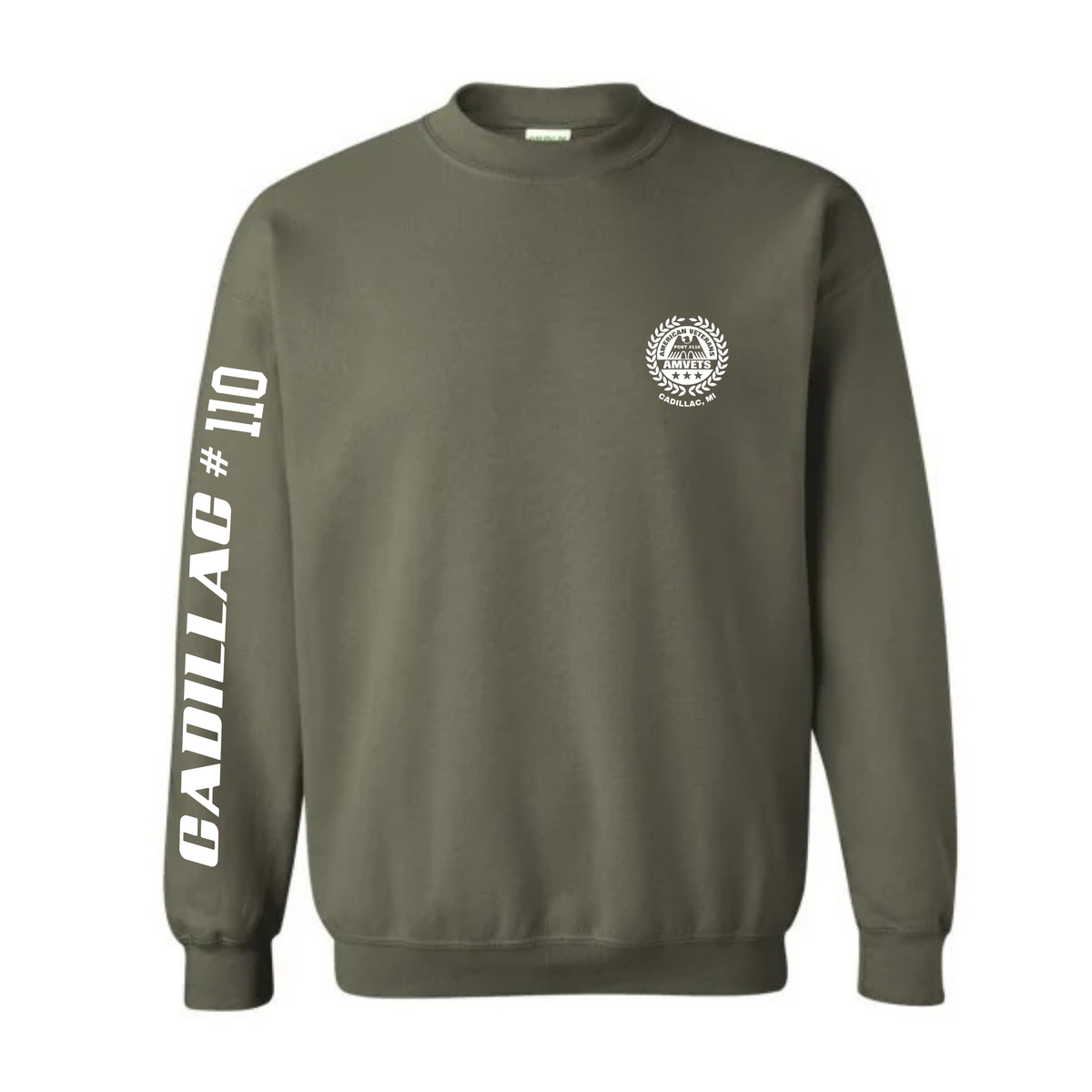 AMVETS Post #110 Crewneck Sweatshirt (G180) - MILITARY GREEN