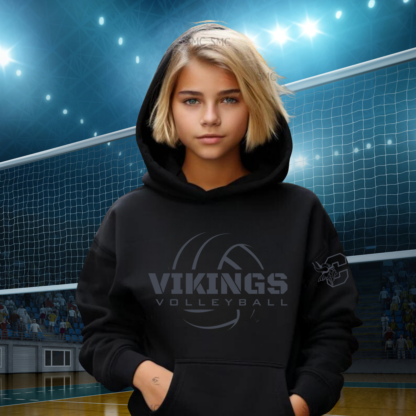 Cadillac Vikings BLACKOUT Volleyball Unisex YOUTH Hoodie