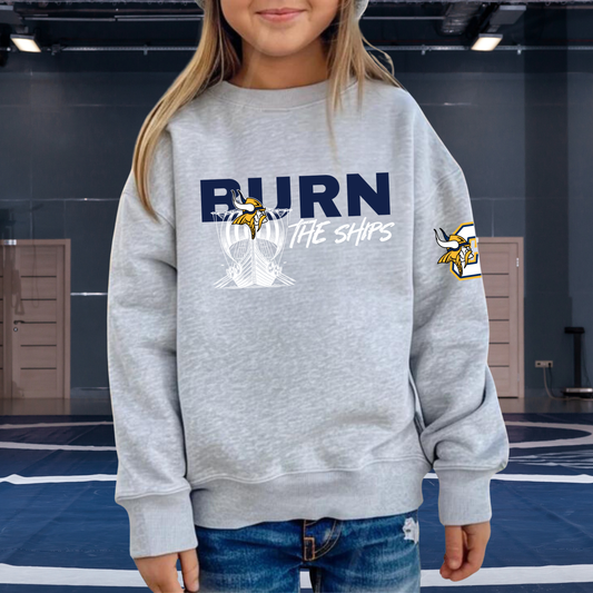 BURN THE SHIPS Cadillac Vikings Wrestling YOUTH Crewneck Sweatshirt