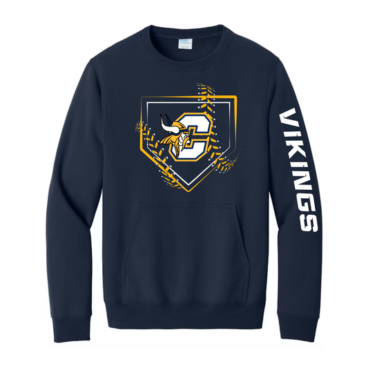 NEW Cadillac Vikings Baseball ADULT Crewneck W/ FRONT POCKET