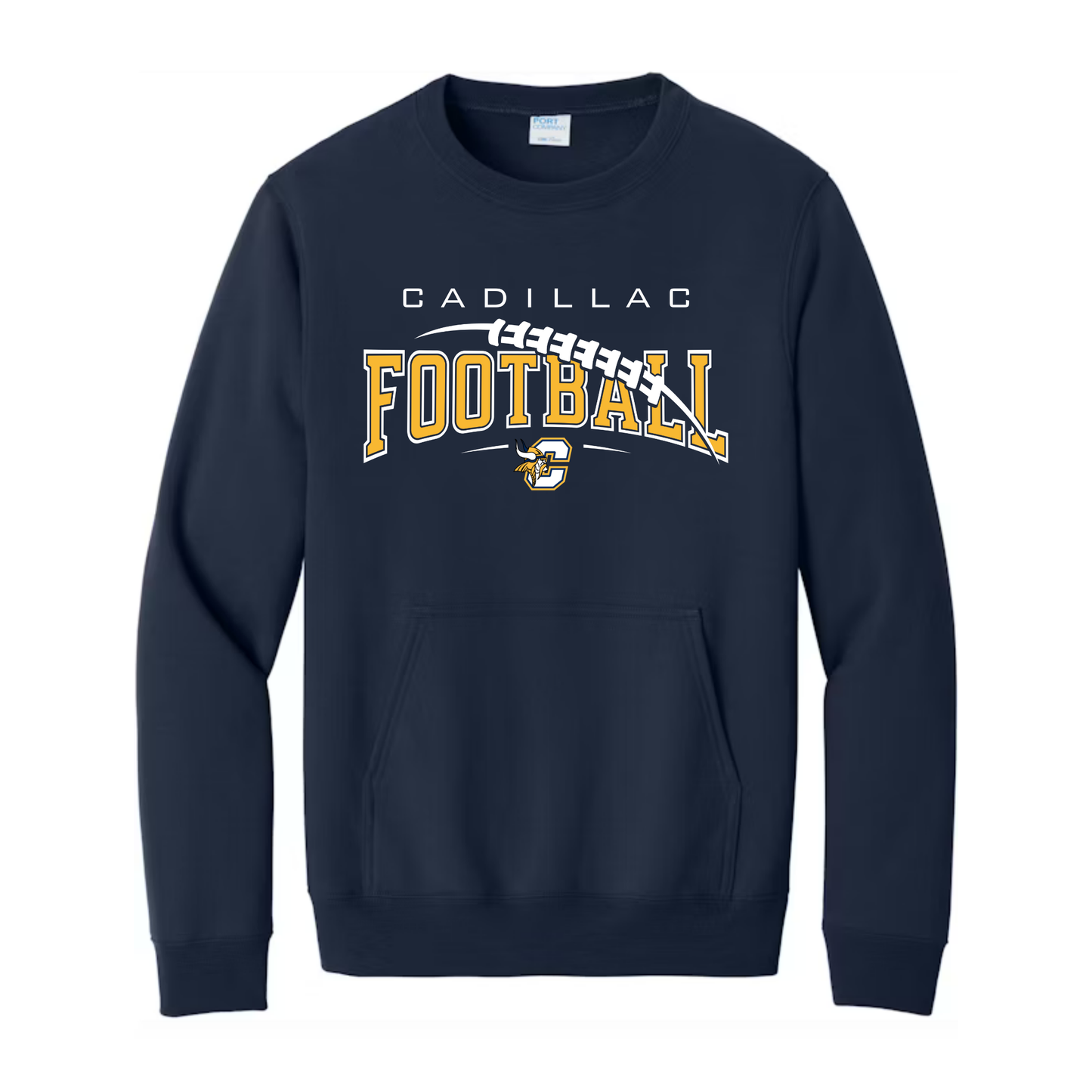 Cadillac Vikings Football ADULT Crewneck Sweatshirt w/ Front Pocket