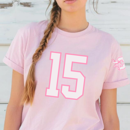 Vikings Pink Out Varsity Number ADULT T-Shirt