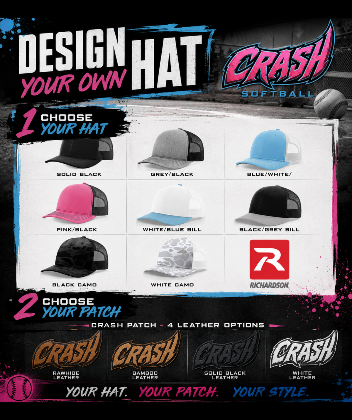 CRASH Softball Leather Patch HAT - Design your Own