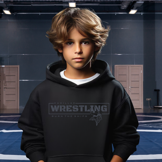 BLACKOUT Cadillac Vikings Wrestling Unisex YOUTH Hoodie