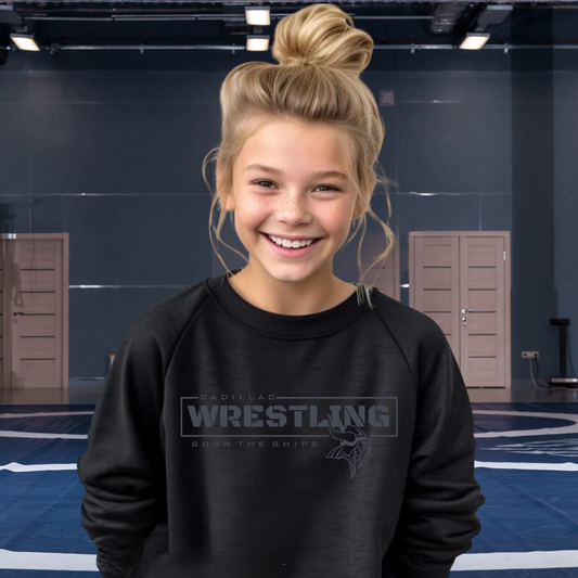 BLACKOUT Cadillac Vikings Wrestling YOUTH Crewneck Sweatshirt