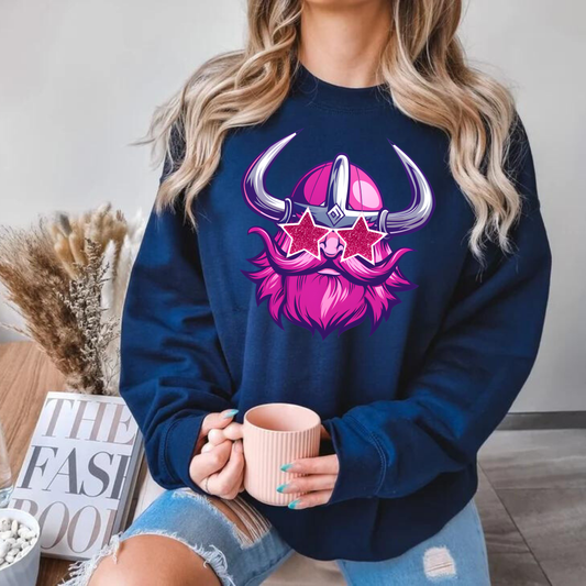 Pink Retro Viking Adult Crewneck Sweatshirt