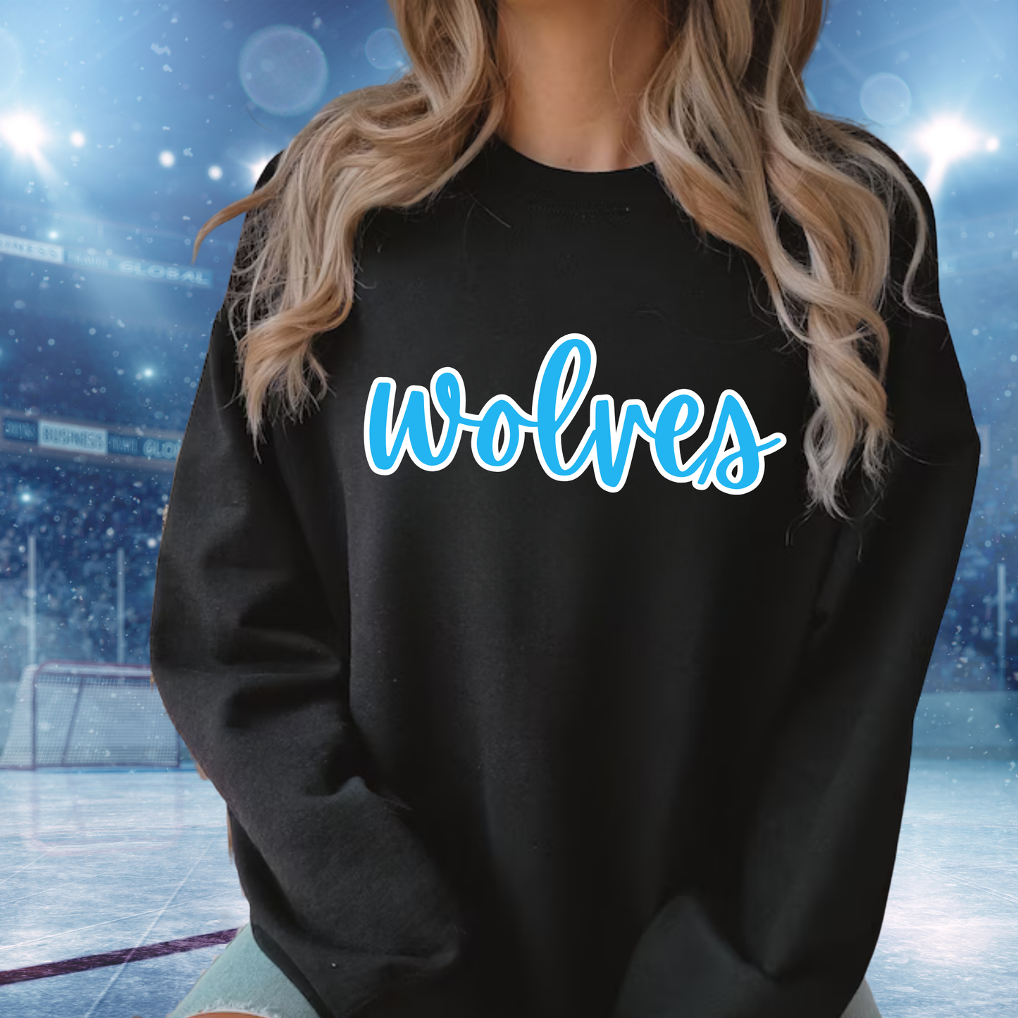 Canton Wolves Hockey UNISEX Crewneck Sweatshirt - BLACK