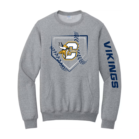 NEW Cadillac Vikings Baseball ADULT Crewneck W/ FRONT POCKET