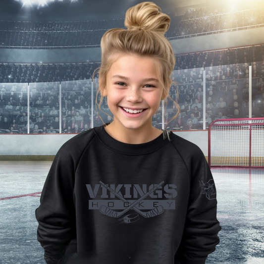 BLACKOUT Cadillac Vikings Hockey YOUTH Crewneck Sweatshirt