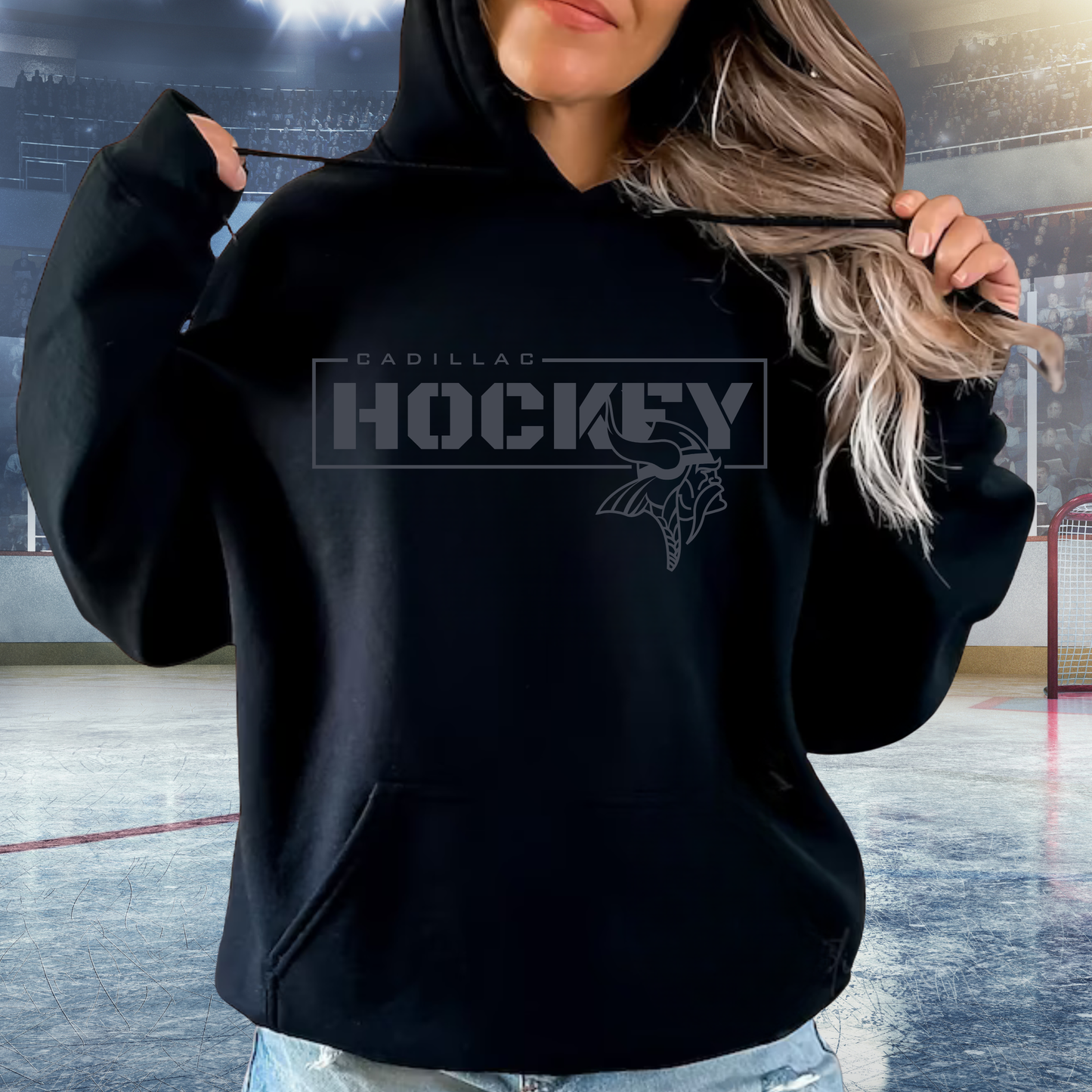 BLACKOUT Cadillac Vikings Hockey ADULT Hoodie