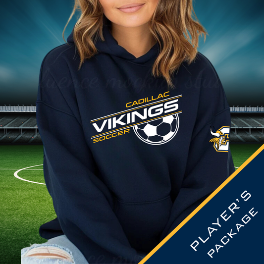 Cadillac Vikings Girls Soccer ADULT Hoodie - PLAYER PACKAGE PRICING - NAVY