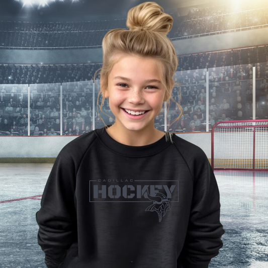 BLACKOUT Cadillac Vikings Hockey YOUTH Crewneck Sweatshirt