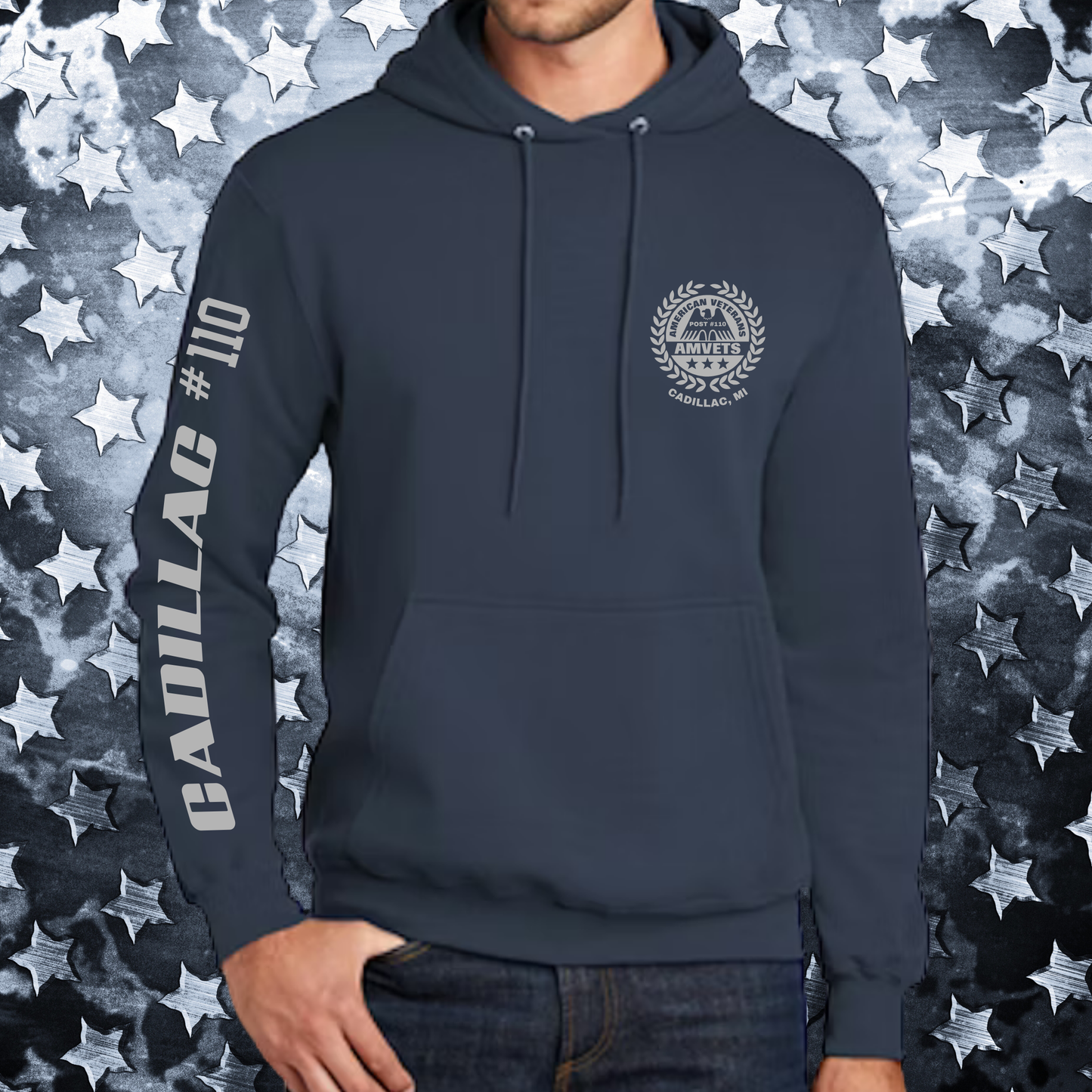 AMVETS Post #110 Hoodie (PC78H) - NAVY