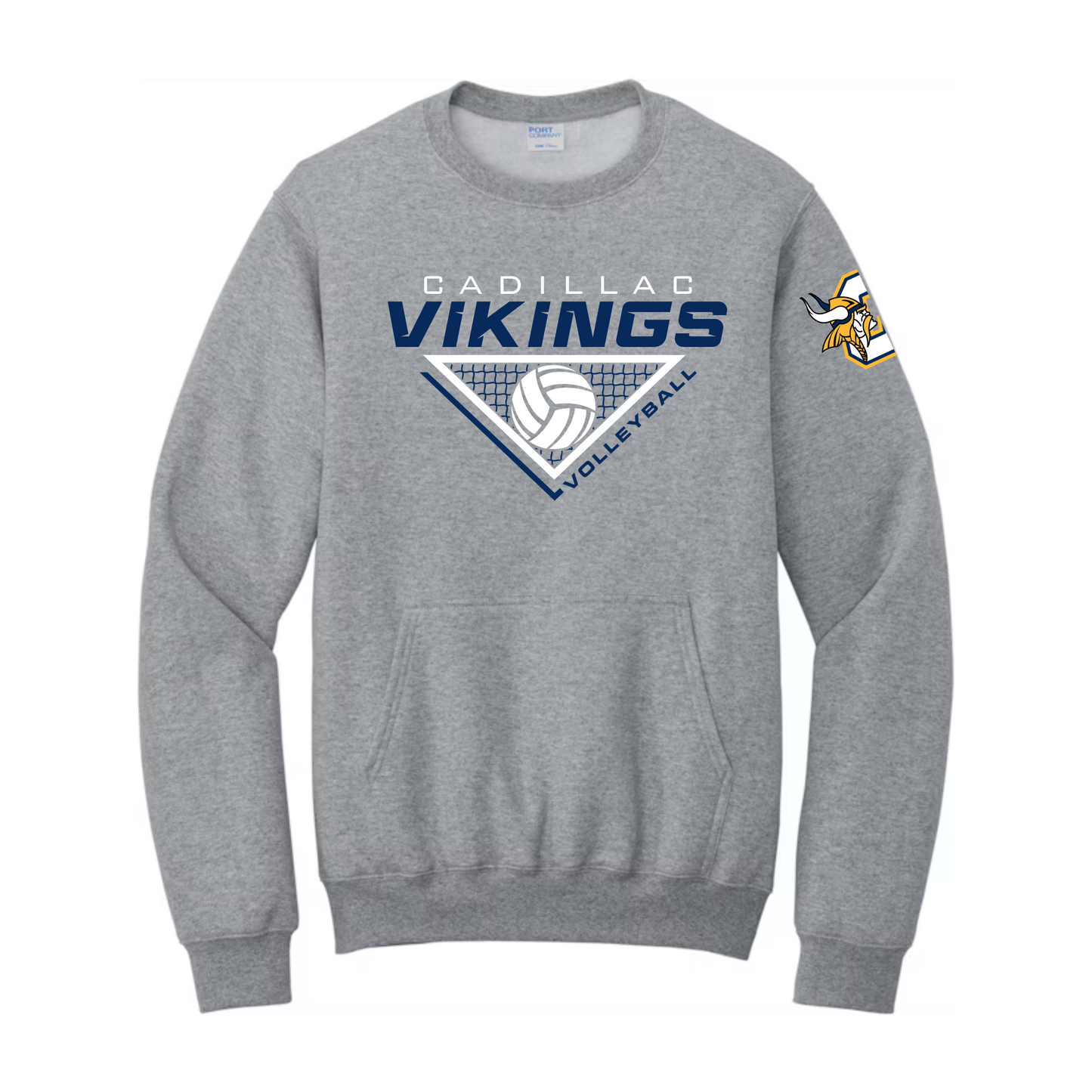 Cadillac Vikings Volleyball ADULT Crewneck Sweatshirt w/ Front Pocket