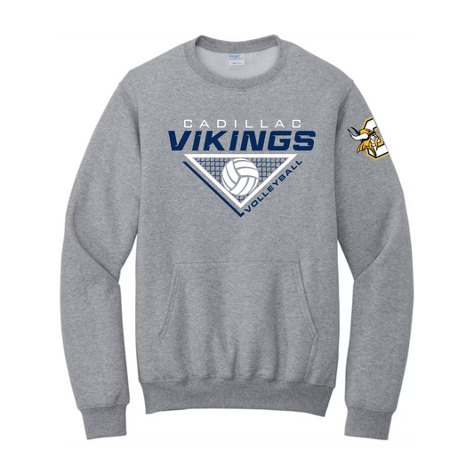 Cadillac Vikings Volleyball ADULT Crewneck Sweatshirt w/ Front Pocket