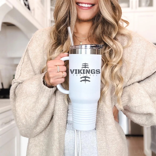 Cadillac Vikings Football 40 oz Tumbler w/Lid - WHITE