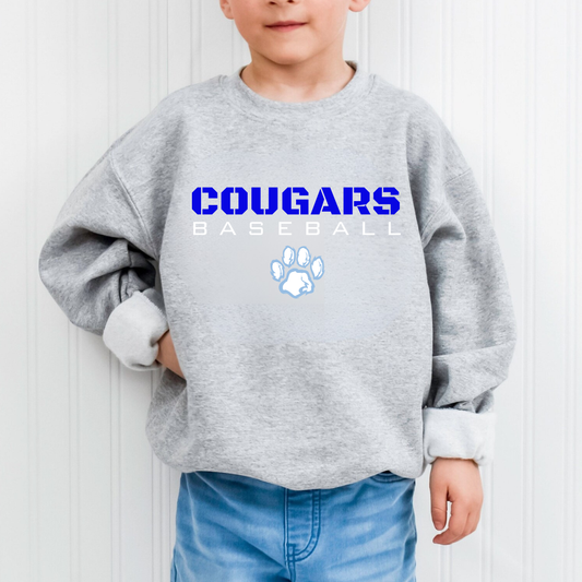 Great Lakes Cougars Baseball Unisex YOUTH Crewneck Sweatshirt