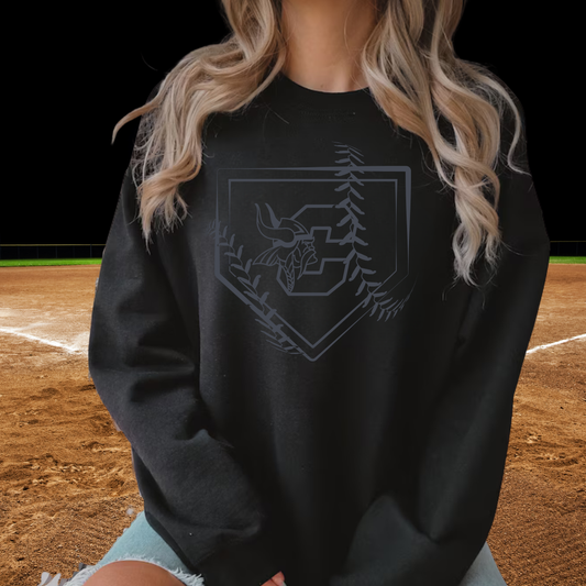 BLACKOUT Cadillac Vikings Baseball ADULT Crewneck Sweatshirt