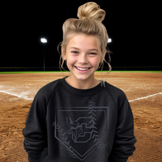 BLACKOUT Cadillac Vikings Baseball Unisex YOUTH Crewneck Sweatshirt