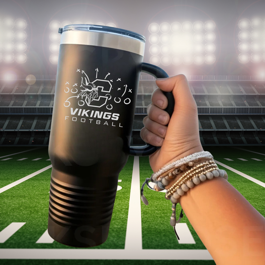Cadillac Vikings Football 40 oz Tumbler w/Lid - BLACK