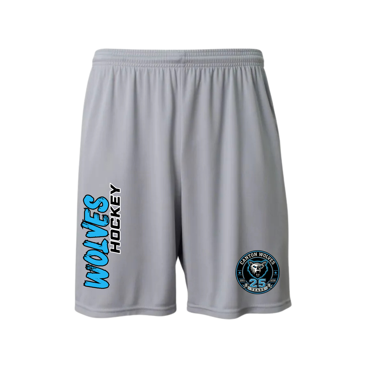 Canton Wolves Hockey Dri-Fit Cooling Performance Shorts w/ Pockets - SILVER