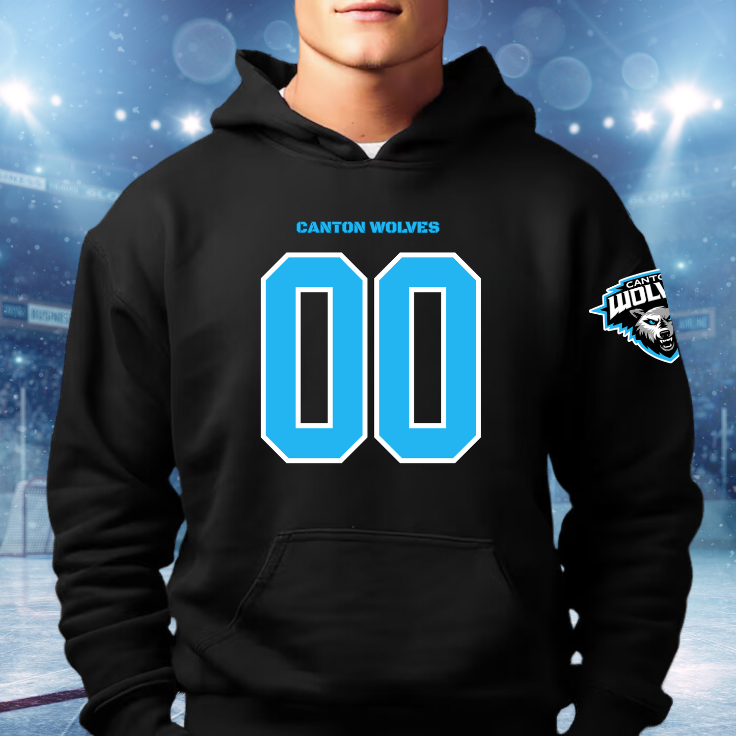 Canton Wolves Hockey Game Day UNISEX Jersey Hoodie - BLACK