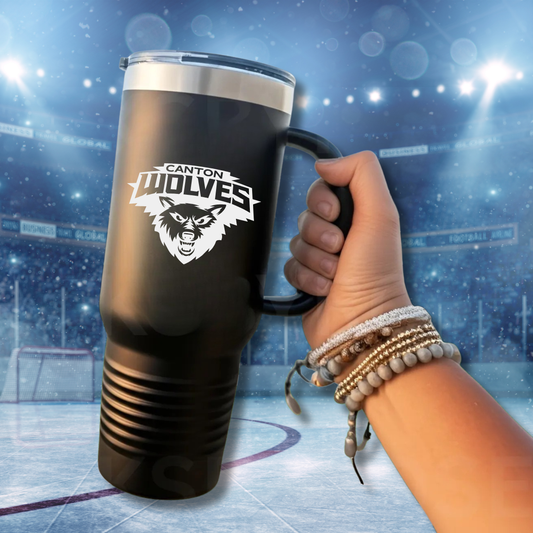 Canton Wolves HOCKEY Personalized 40 oz Tumbler w/Lid - BLACK
