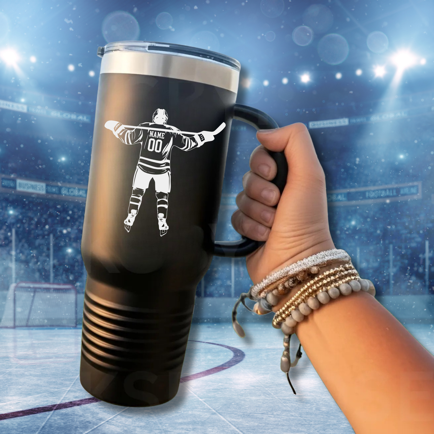 Canton Wolves HOCKEY Personalized 40 oz Tumbler w/Lid - BLACK