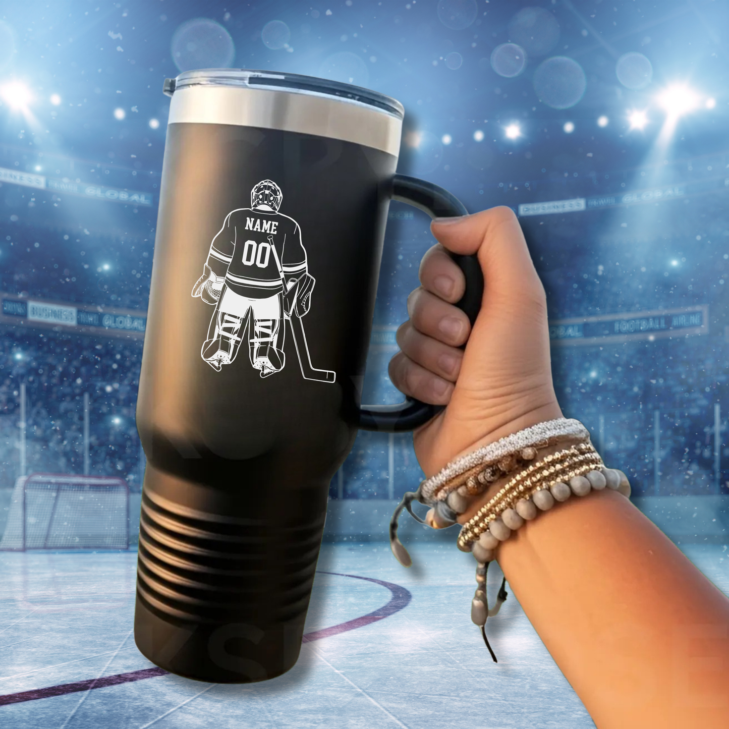 Canton Wolves HOCKEY Personalized 40 oz Tumbler w/Lid - BLACK