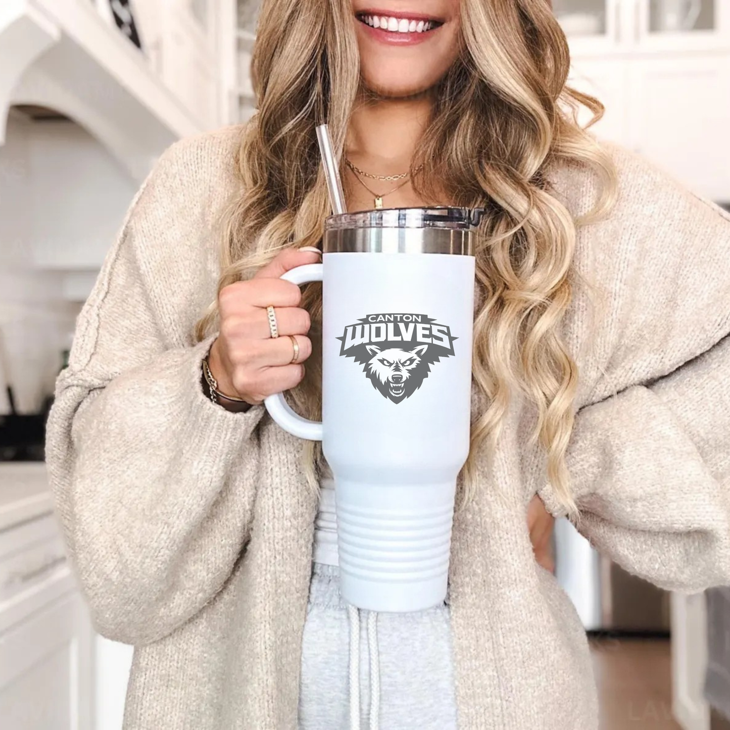 Canton Wolves HOCKEY Personalized 40 oz Tumbler w/Lid - WHITE