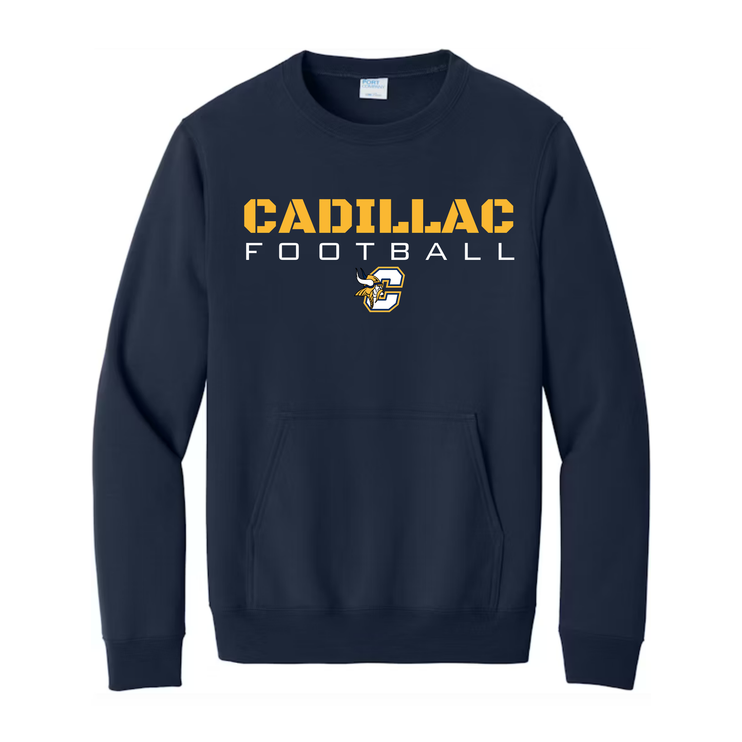 Cadillac Vikings Football ADULT Crewneck Sweatshirt w/ Front Pocket