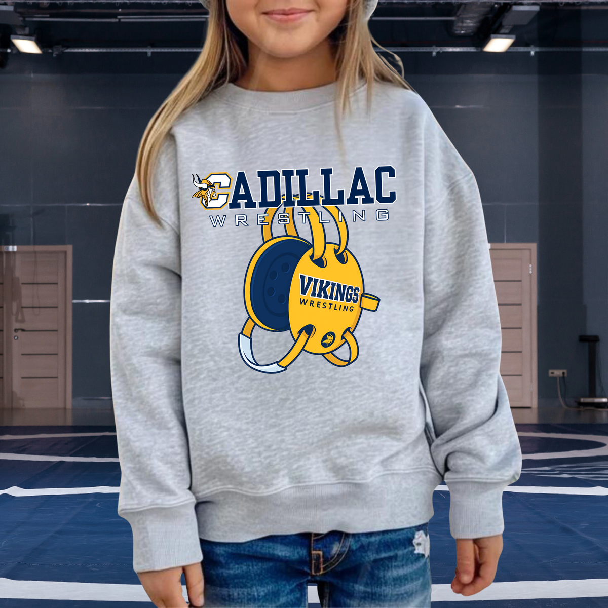 Cadillac Vikings Wrestling YOUTH Crewneck Sweatshirt