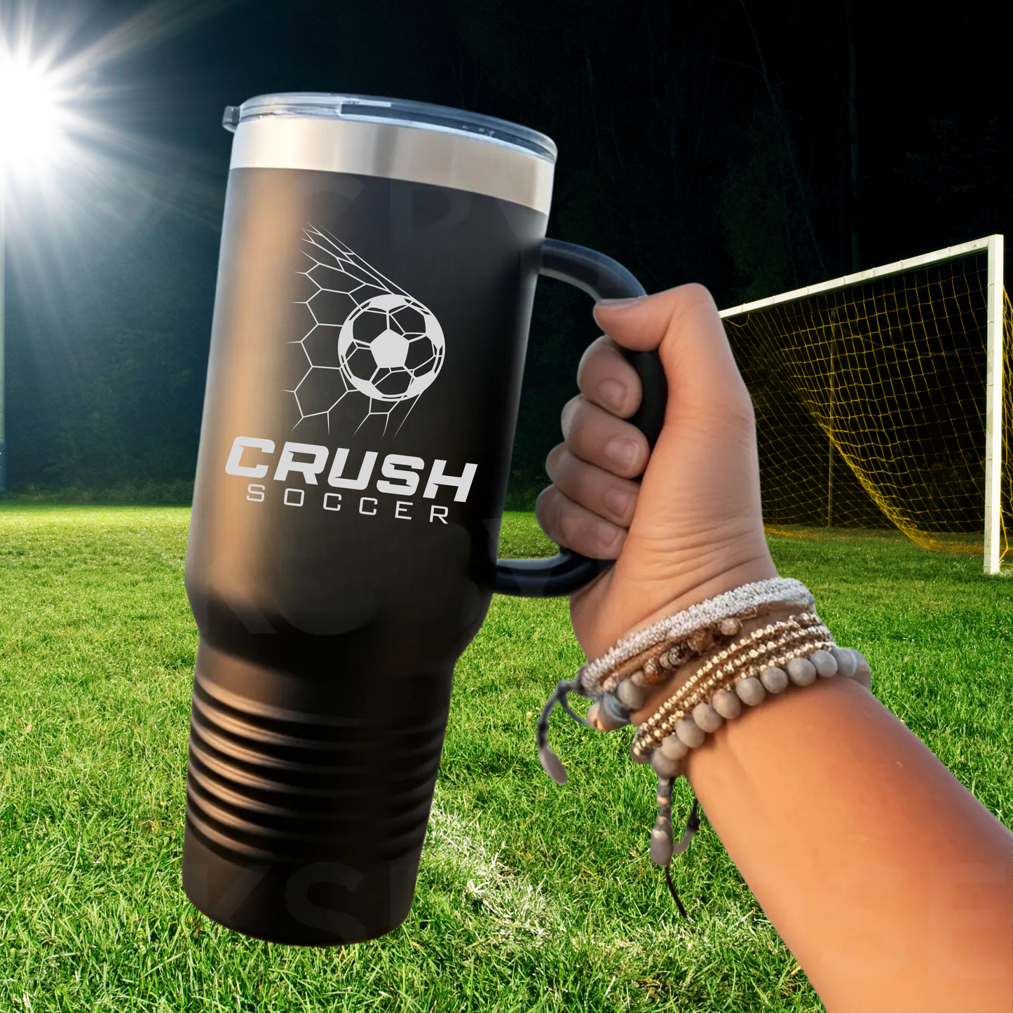 CRUSH Soccer Personalized 40 oz Tumbler w/Lid - BLACK